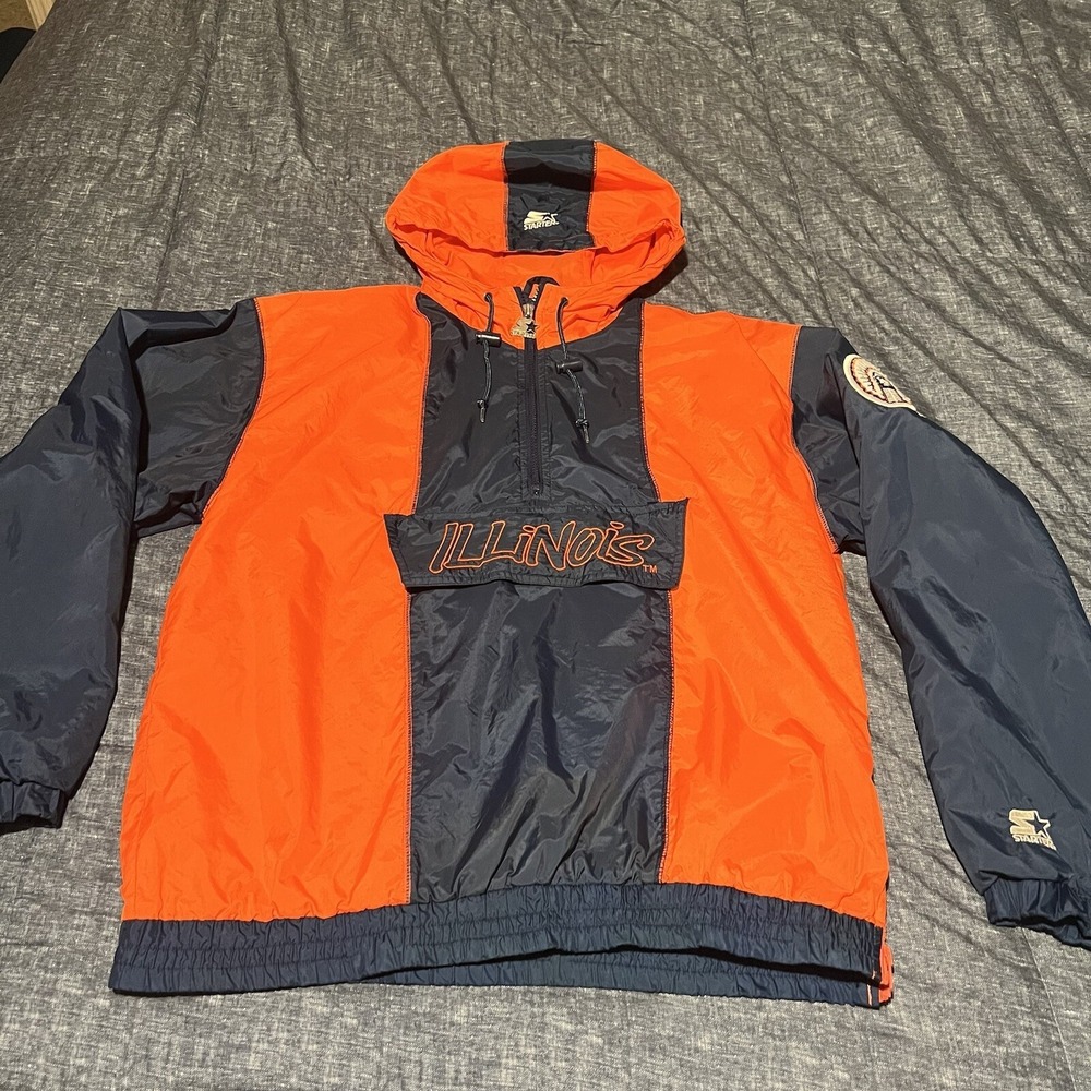 Vintage Pullover Starter Windbreaker Jacket Illinois Mens M Pouch Illini 90's IL